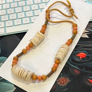 21Boho Shell and Bead Necklace in Cream & Peach 12"